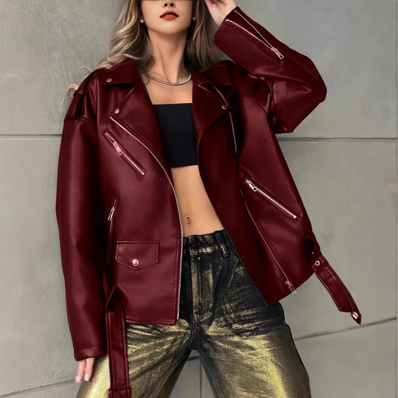 Damen Kunstleder Bikerjacke mit Nieten