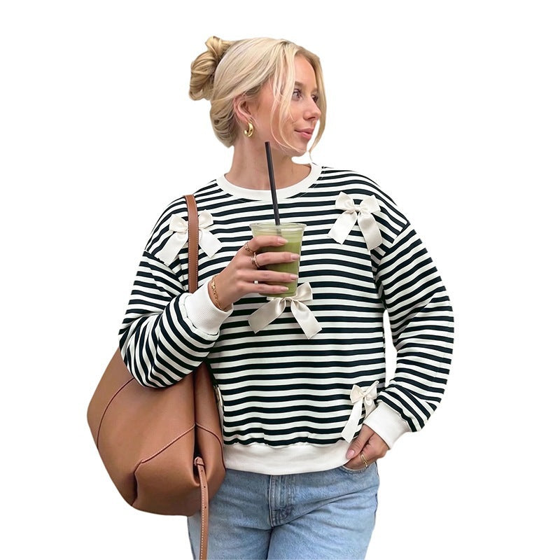 Damen Gestreifter Pullover mit Schleifendetails Nord Taschen