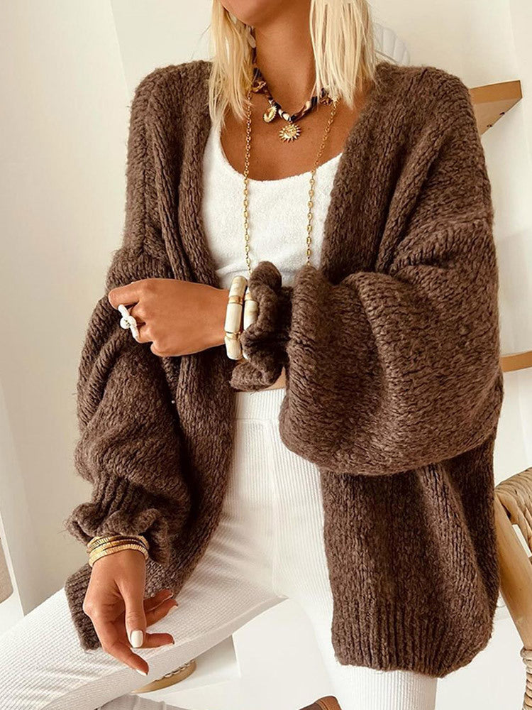 Damen Oversize Strickcardigan mit voluminösen Ballonärmeln und teddyähnlicher Struktur Nord Taschen