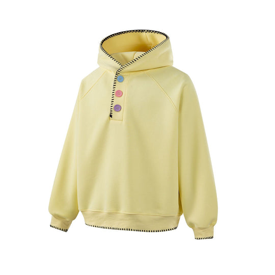 Damen Kapuzenpullover mit halber Knopfleiste, dekorativer Sattelnaht und Oversize-Schnitt Nord Taschen