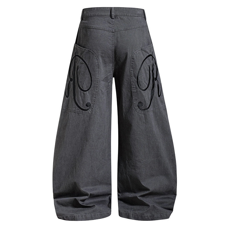 Damen Weite Denim-Palazzo-Hose mit Ballon-Saum und aufgesetzten Logotaschen Nord Taschen