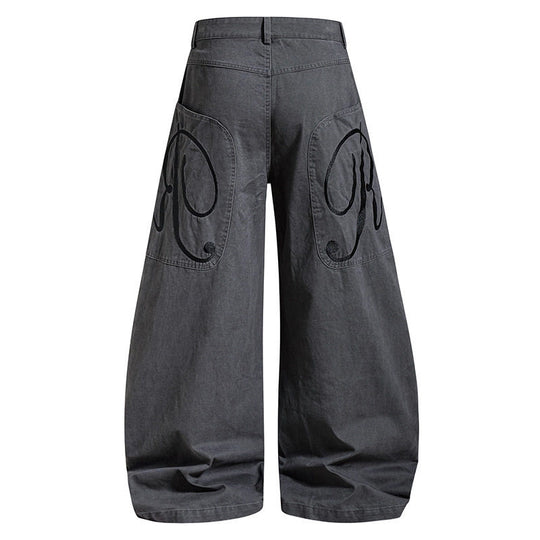 Damen Weite Denim-Palazzo-Hose mit Ballon-Saum und aufgesetzten Logotaschen Nord Taschen