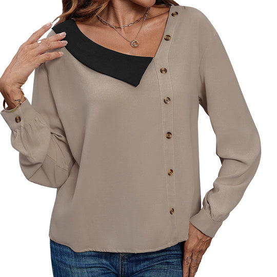 Damen Elegante Bluse mit asymmetrischem Kragen und Knopfdetails Nord Taschen