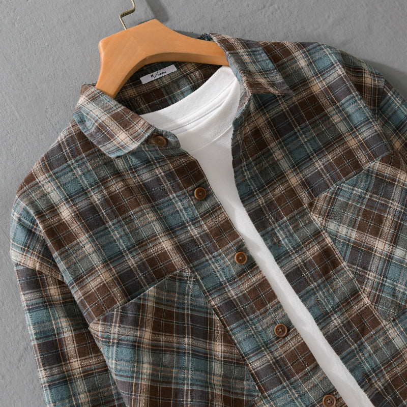 Herren Karo-Flanell-Überhemd aus gebürstetem Baumwollflanell mit aufgesetzten Brusttaschen Nord Taschen