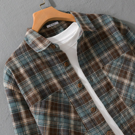 Herren Karo-Flanell-Überhemd aus gebürstetem Baumwollflanell mit aufgesetzten Brusttaschen Nord Taschen