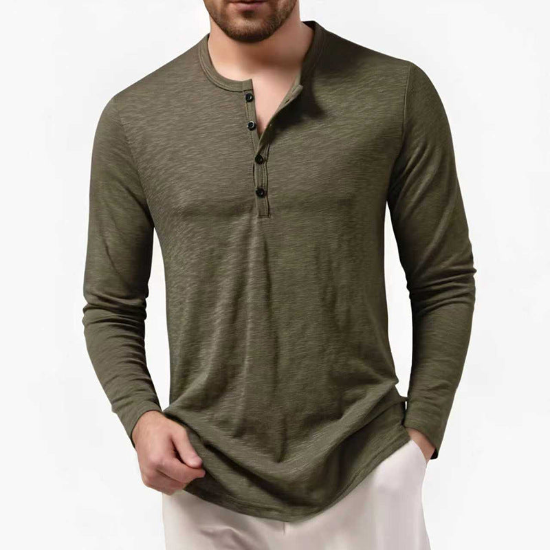 Herren Slim-Fit Henley Langarmshirt mit kurzem Knopfverschluss und abgerundetem Saum Nord Taschen