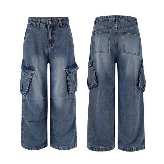 Herren Extraweite Paneel-Denim-Cargohose im weiten Baggy-Cut mit Kniepaneelen Nord Taschen