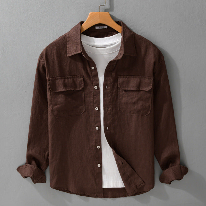 Herren Lockeres Leinen-Overshirt mit Brusttaschen und Knopfleiste Nord Taschen