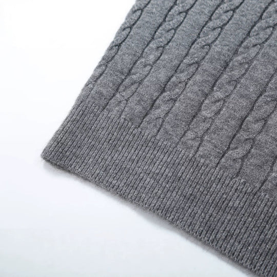 Damen Oversize Zopfmuster-Pullover mit V-Ausschnitt und breitem Rippbündchen Nord Taschen