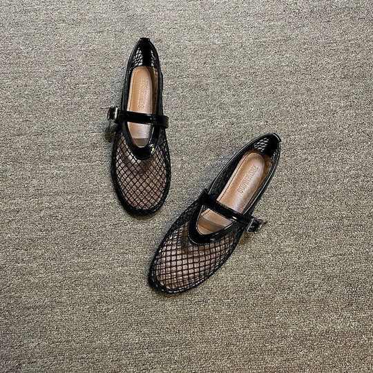 Damen Ballerina-Schuhe mit Netzdesign und verstellbarem Riemen