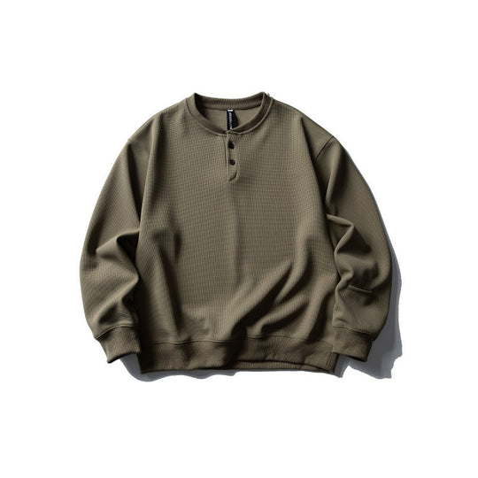 Unisex Waffelstrick-Henley-Sweatshirt im Oversize‑Cut mit Knopfleiste Nord Taschen