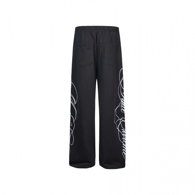Damen Weite Jersey-Hose mit Kordelzug, seitlichem Line-Art Print und Relaxed-Fit Nord Taschen