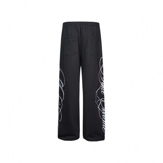 Damen Weite Jersey-Hose mit Kordelzug, seitlichem Line-Art Print und Relaxed-Fit Nord Taschen