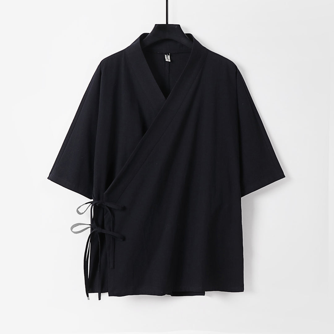 Damen Wickel-Kimono-Oberteil mit kurzen Ärmeln und Seitenschnürung Nord Taschen