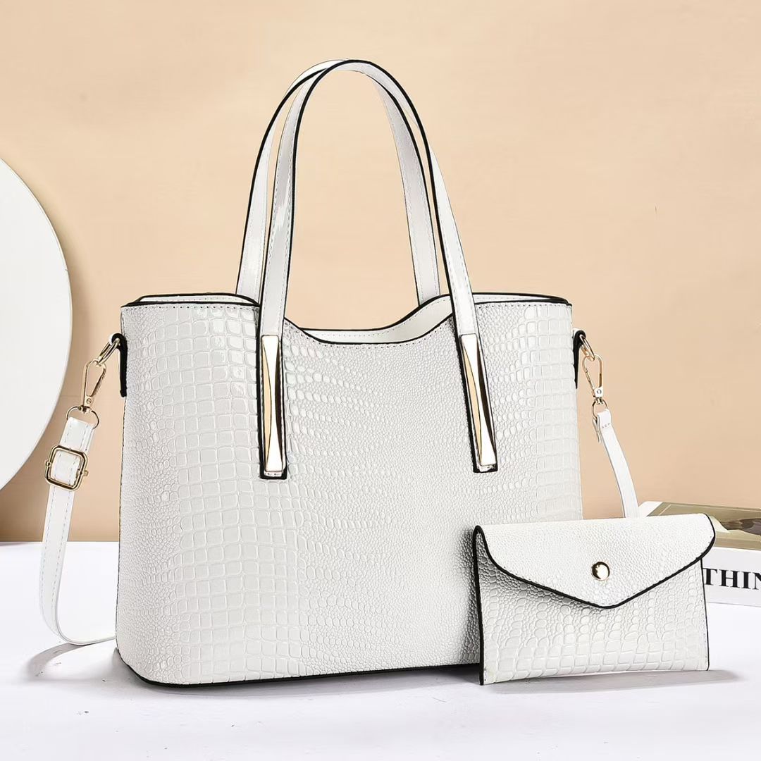 Damen elegante Handtasche mit Kroko-Prägung und Clutch Nord Taschen