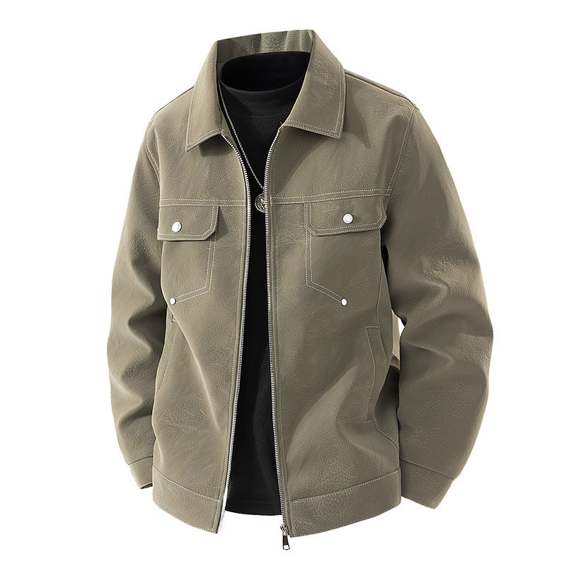 Herren Shirt-Jacke aus Veloursleder‑Optik mit kontrastierenden Ziernähten & Brustklappen Nord Taschen