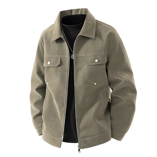 Herren Shirt-Jacke aus Veloursleder‑Optik mit kontrastierenden Ziernähten & Brustklappen Nord Taschen