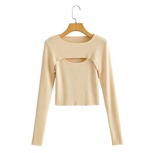 Damen Kurz geschnittenes Rippstrick-Top mit asymmetrischen Cut-Outs und Rundhalsausschnitt Nord Taschen