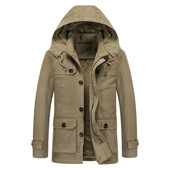Herren Winddichter Canvas-Parka mit Teddyfleece-Innenfutter, Kapuze und Multifunktionstaschen Nord Taschen