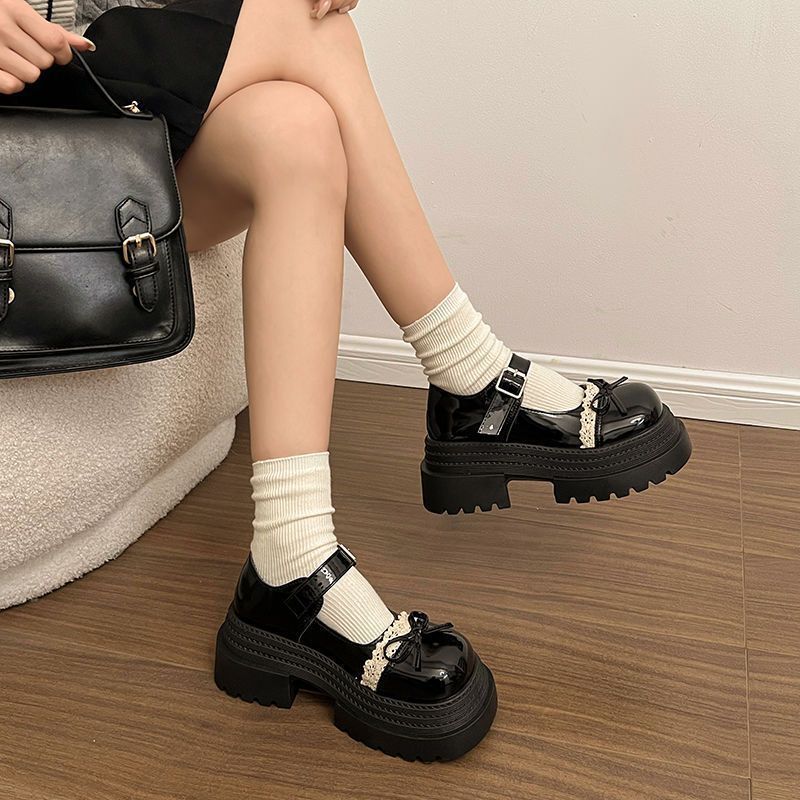 Damen Modische Mary Jane Schuhe mit dekorativer Schleife und robuster Plateau-Sohle