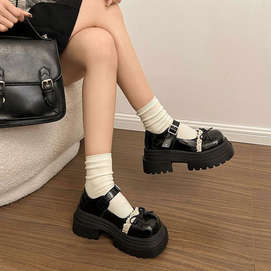 Damen Modische Mary Jane Schuhe mit dekorativer Schleife und robuster Plateau-Sohle