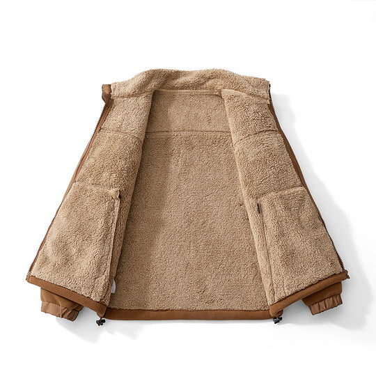 Herren Teddygefütterte Fleecejacke mit Stehkragen, Reißverschluss und Thermo-Innenfutter Nord Taschen