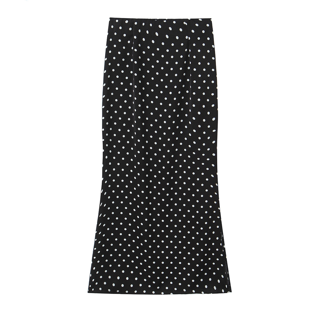 Damen Zweiteiliges tailliertes Blazer- und Midaxi-Rock-Set mit Rosenapplikation am Gürtel und Polka-Dot‑Rock Nord Taschen