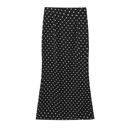 Damen Zweiteiliges tailliertes Blazer- und Midaxi-Rock-Set mit Rosenapplikation am Gürtel und Polka-Dot‑Rock Nord Taschen