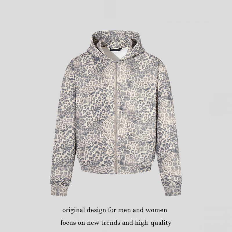 Damen Zip-Hoodie im soften Velours mit allover-Leo-Jacquard Nord Taschen