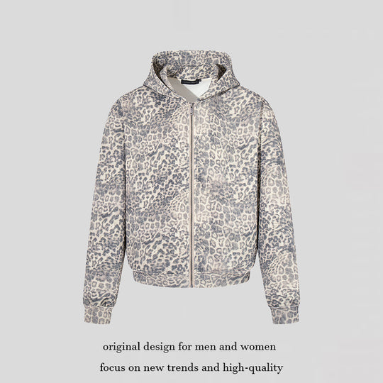 Damen Zip-Hoodie im soften Velours mit allover-Leo-Jacquard Nord Taschen