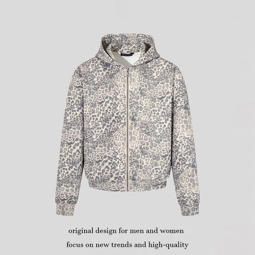 Damen Zip-Hoodie im soften Velours mit allover-Leo-Jacquard Nord Taschen