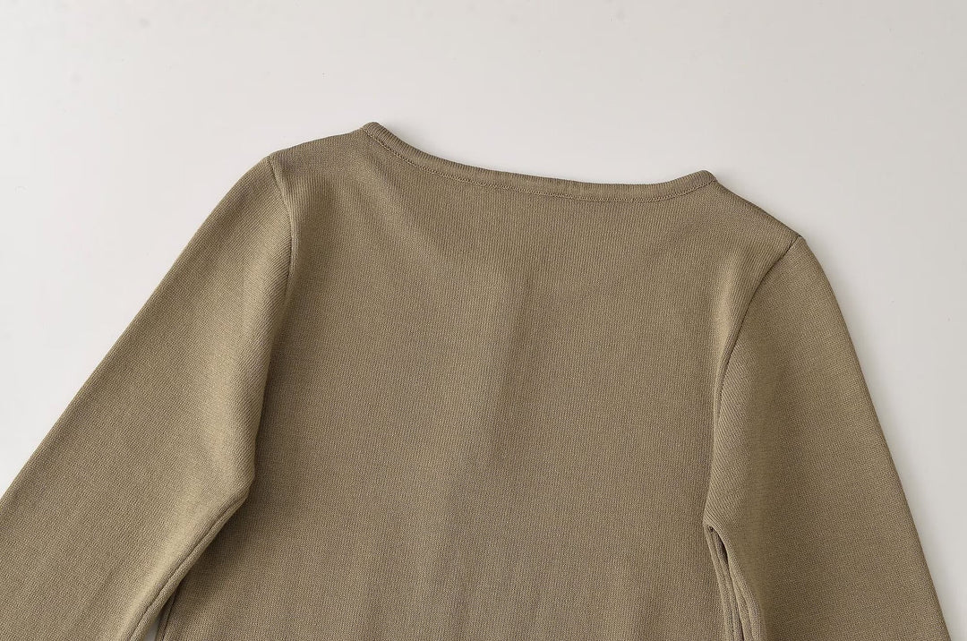 Damen Feinstrick-Longsleeve mit Henley-Knopfleiste und ausgestellten Trompetenärmeln Nord Taschen