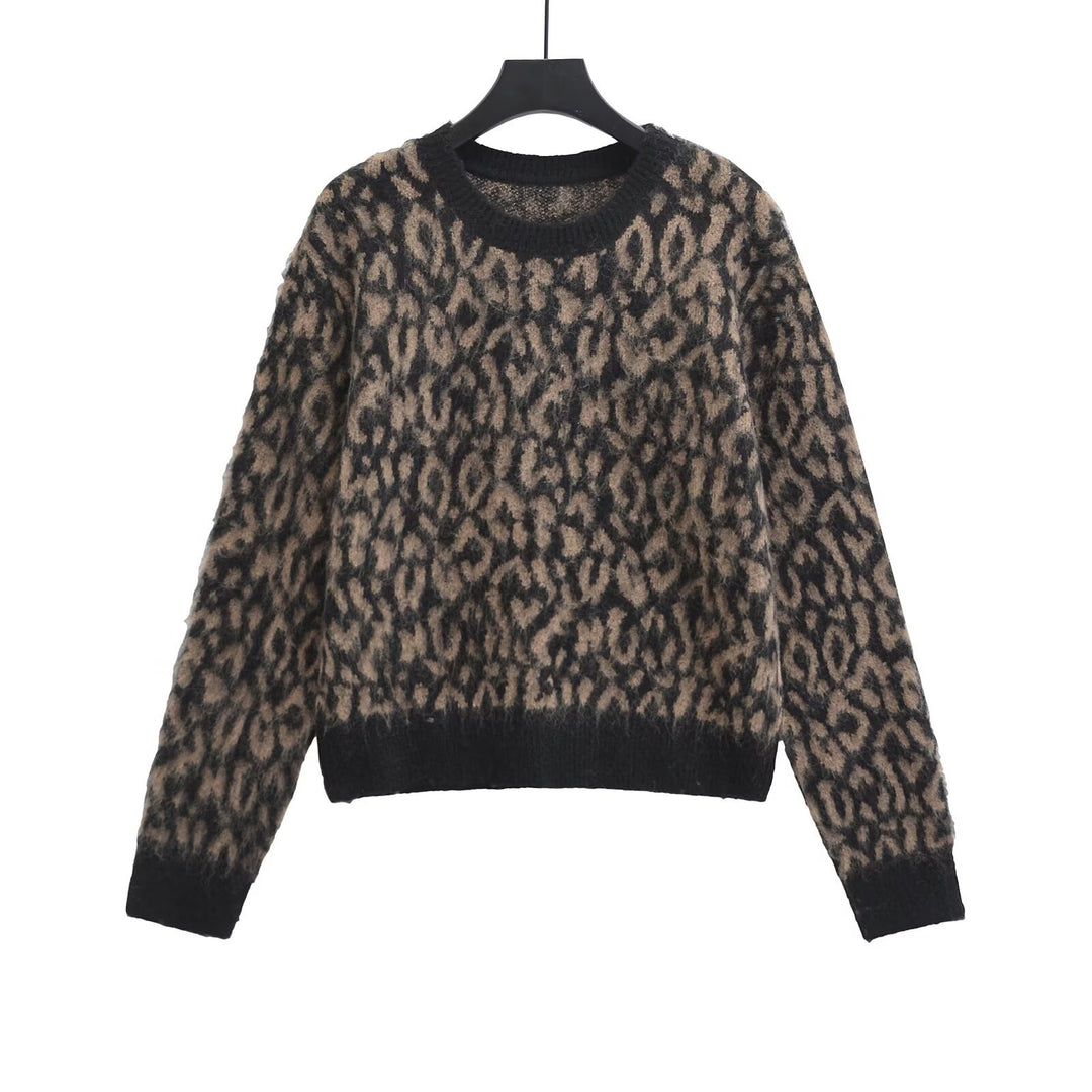 Damen Grobstrick-Pullover mit Leo-Jacquard, weichem Flor und Rundhals Nord Taschen
