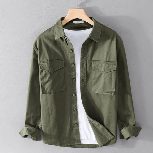 Herren Robustem Baumwoll-Twill Overshirt mit aufgesetzten Brusttaschen und Relaxed-Fit Nord Taschen