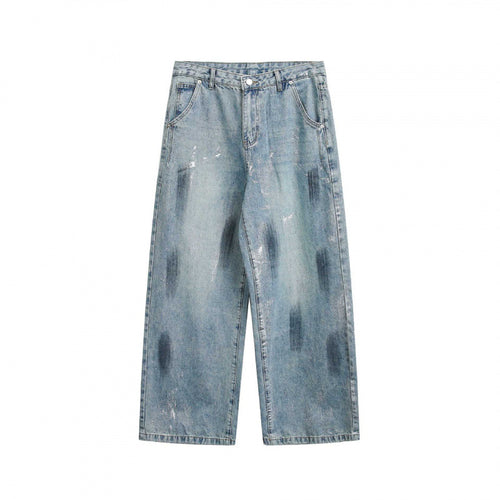 Unisex Weite Cropped-Jeans im Used-Look mit hohem Bund und Paint-Effekt Nord Taschen