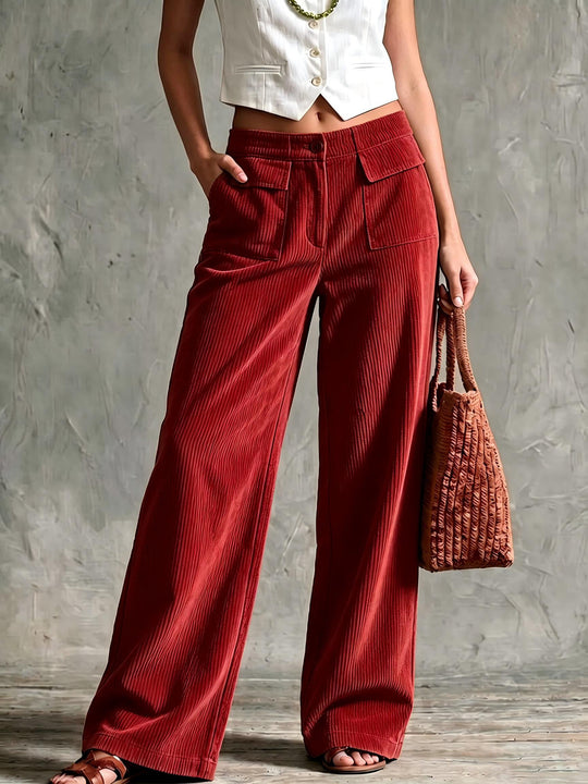 Damen Weite Cord-Palazzohose mit hoher Taille und aufgesetzten Pattentaschen Nord Taschen