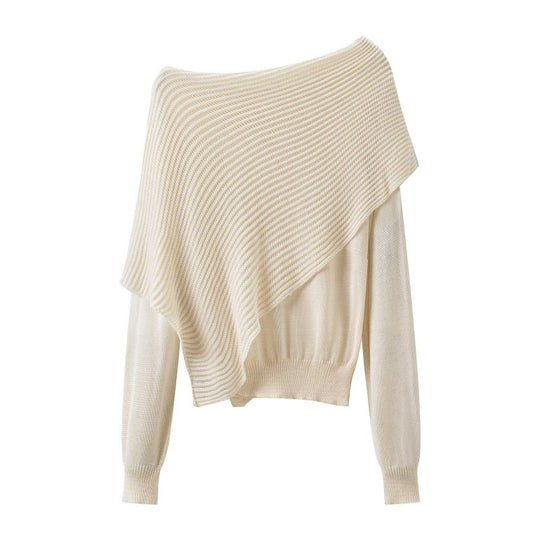 Damen Asymmetrischer schulterfreier Strickpullover mit Poncho‑Einsatz Nord Taschen
