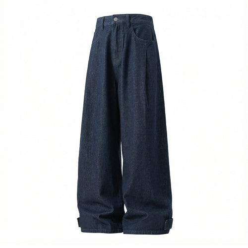 Damen Extraweite High‑Waist Denim‑Palazzohose mit Krempel‑ und Gurtdetail Nord Taschen