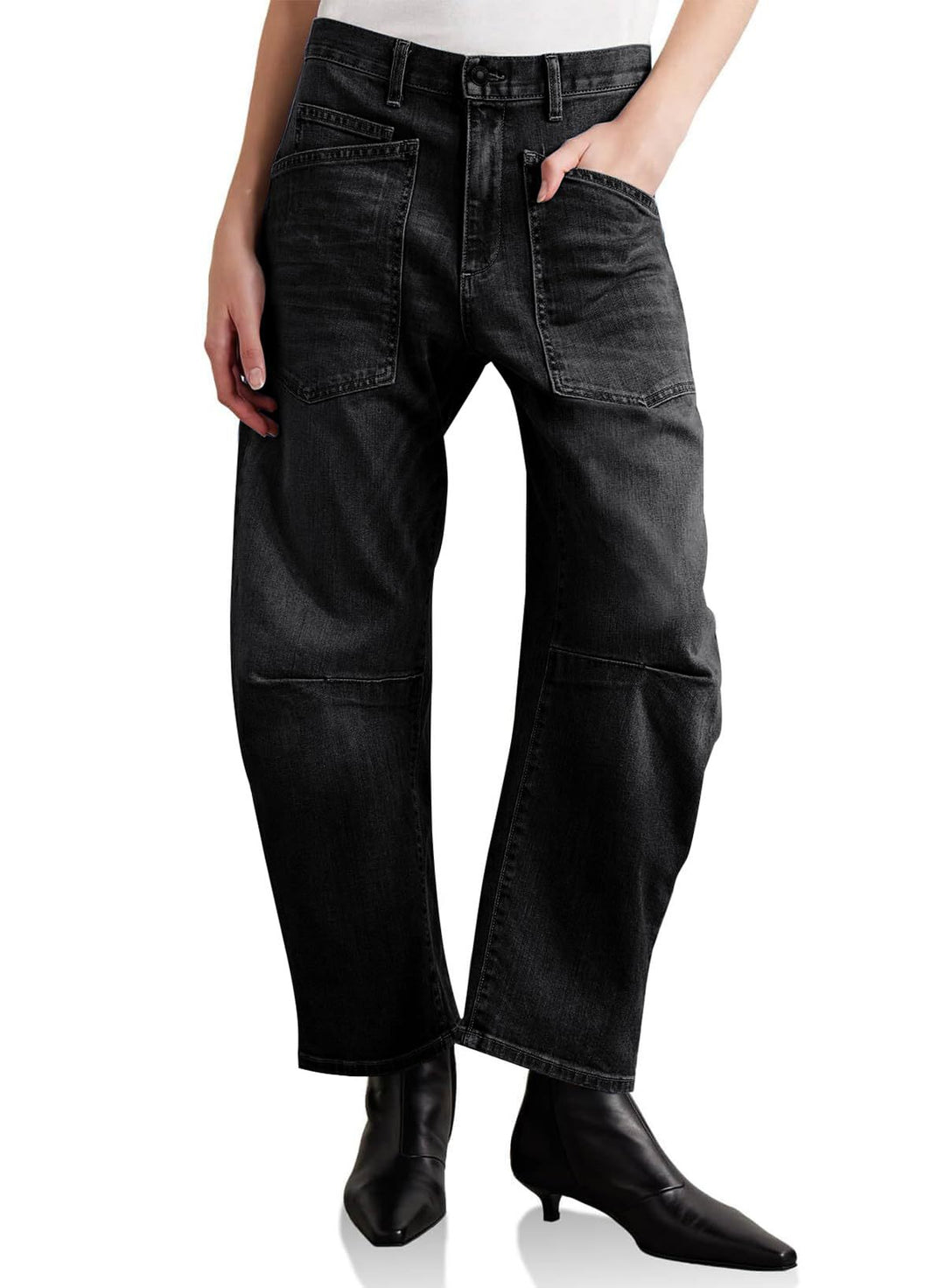 Damen lässige Canvas-Hose mit hohem Bund, weitem Bein und aufgesetzten Taschen Nord Taschen