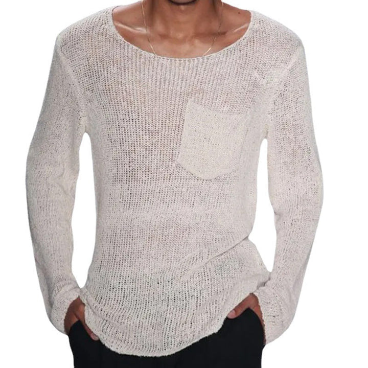 Herren lässiger Pullover mit offener Maschenstruktur und Brusttasche