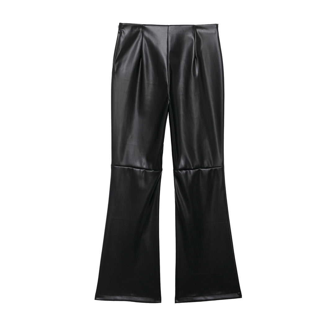 Damen hochgeschnittene ausgestellte Kunstlederhose mit Schnürungsdetail in der Taille Nord Taschen