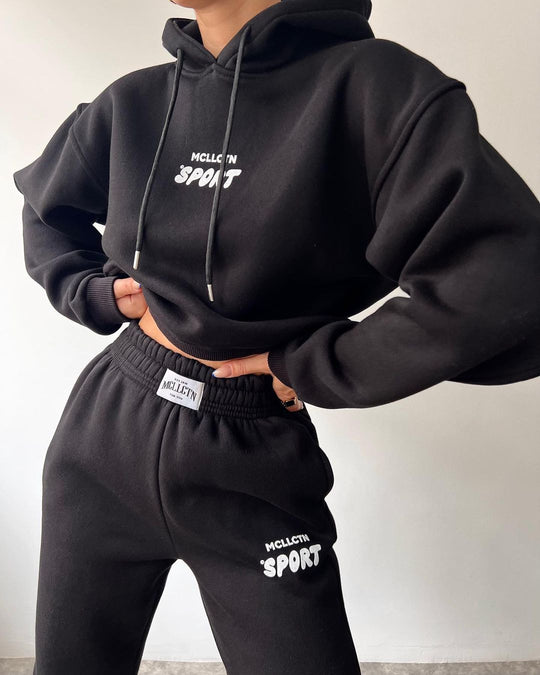 Damen Cropped Kapuzenpullover und High‑Waist Jogginghose Lounge‑Set aus Baumwollfleece Nord Taschen