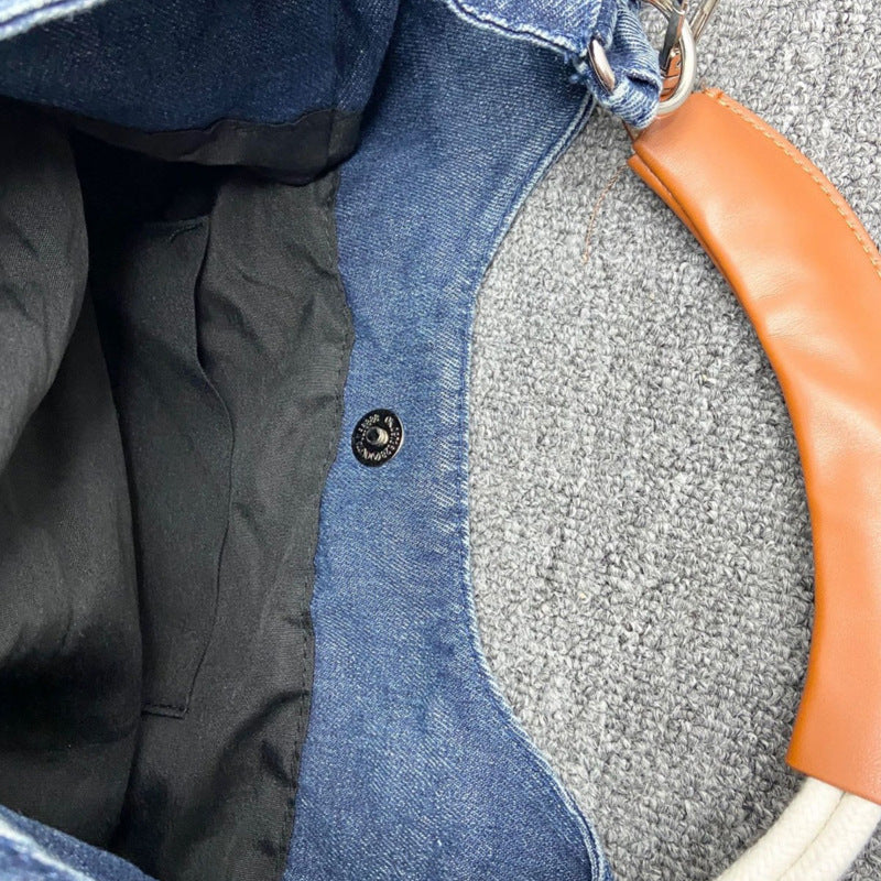 Damen Hobo-Tasche aus strukturiertem Denim mit robustem Ledergriff Nord Taschen