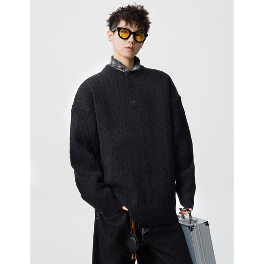 Herren Grobstrickpullover mit Knopfleiste Nord Taschen