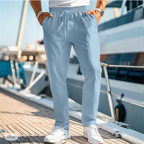 Herren lässige Leinenmisch-Joggerhose mit Kordelzug, angeschrägten Eingrifftaschen und schmalem Knöchelabschluss Nord Taschen