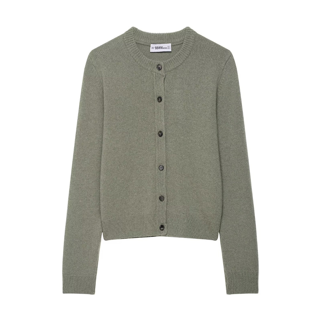 Damen Kurzgeschnittener Feinstrick-Cardigan mit Rundhalsausschnitt und Rippbündchen Nord Taschen