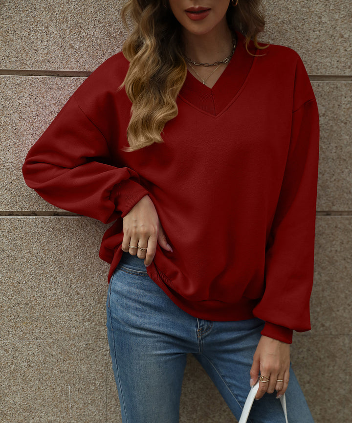 Oversized Damen V-Ausschnitt Sweatshirt