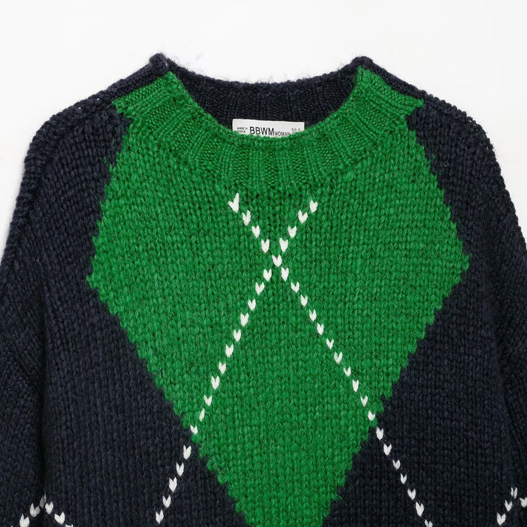 Damen Grobstrick-Pullover mit Argyle‑Muster und Oversize‑Schnitt Nord Taschen