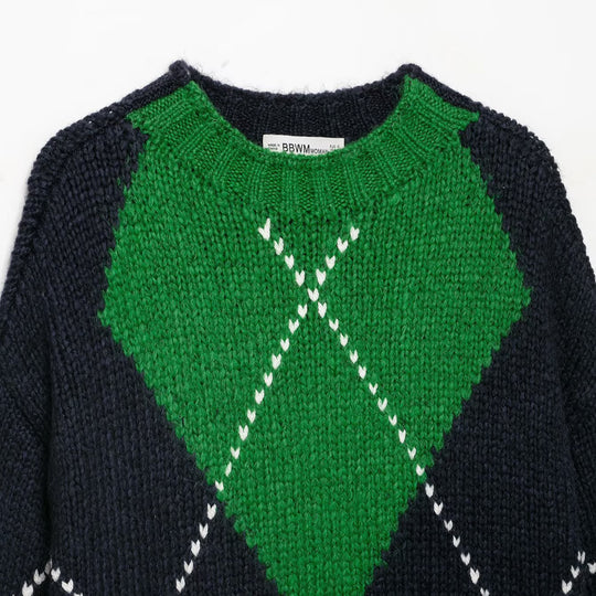 Damen Grobstrick-Pullover mit Argyle‑Muster und Oversize‑Schnitt Nord Taschen