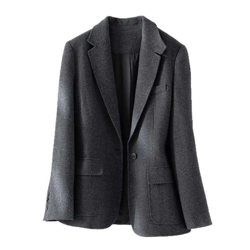 Damen Halbgefütterter Ein-Knopf-Wollmix-Blazer mit abgerundetem Saum Nord Taschen